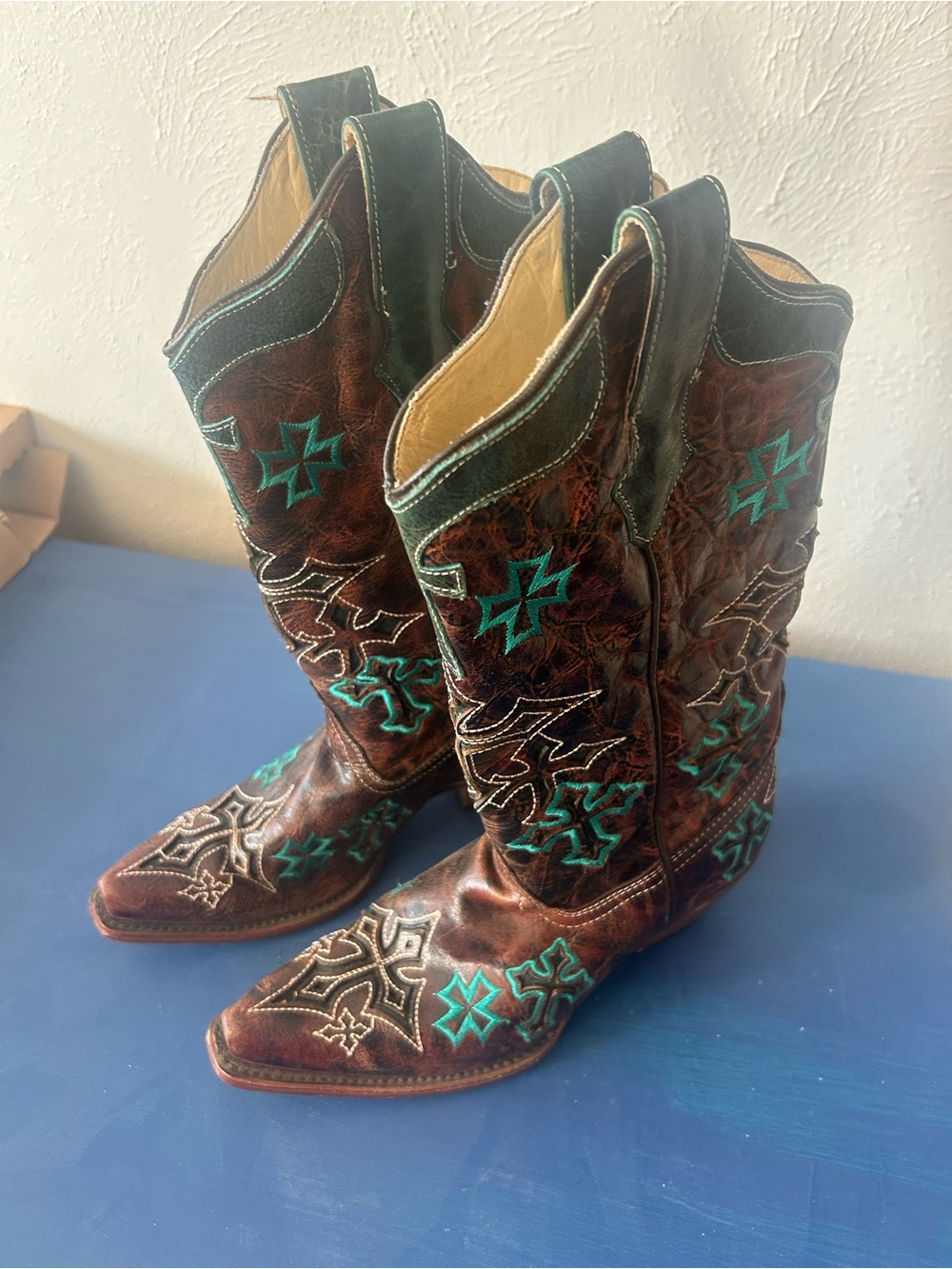 Corral Women's Whiskey and Turquoise Three Cross Snip Toe Boots (Style R1019)